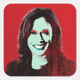 Pegatina Cuadrada Arte pop rojo Kamala Harris