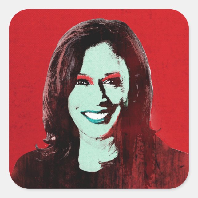 Pegatina Cuadrada Arte pop rojo Kamala Harris (Anverso)
