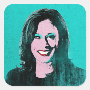 Pegatina Cuadrada Arte pop verde azulado Kamala Harris