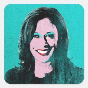 Pegatina Cuadrada Arte pop verde azulado Kamala Harris
