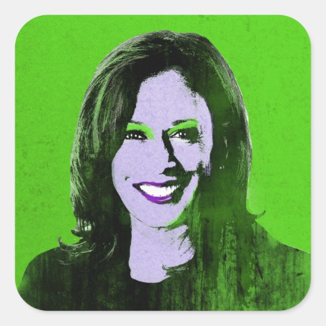Pegatina Cuadrada Arte pop verde Kamala Harris (Anverso)