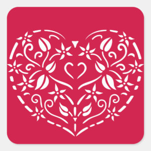 Pegatina Cuadrada Arte popular corazón floral Día de San Valentín am