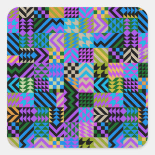 Pegatina Cuadrada Arte Popular Tribal - Azul