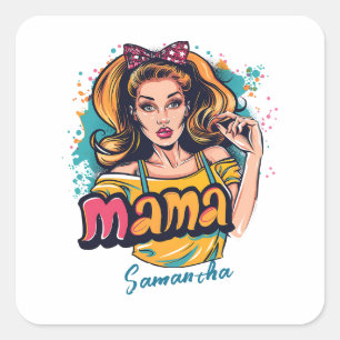 Pegatina Cuadrada Arte Retro Mama Pop Personalizado (10)