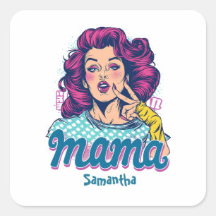 Pegatina Cuadrada Arte Retro Mama Pop Personalizado (11)