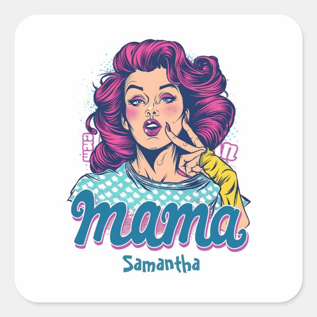 Pegatina Cuadrada Arte Retro Mama Pop Personalizado (11) (Anverso)