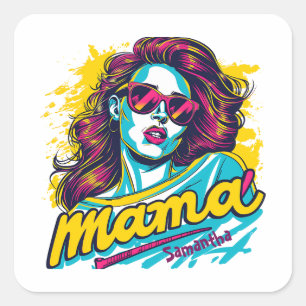 Pegatina Cuadrada Arte Retro Mama Pop Personalizado (12)