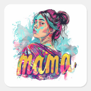 Pegatina Cuadrada Arte Retro Mama Pop Personalizado (13)