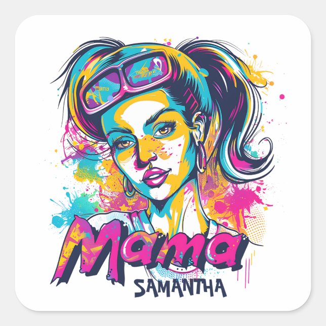 Pegatina Cuadrada Arte Retro Mama Pop Personalizado (18) (Anverso)