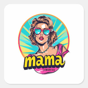 Pegatina Cuadrada Arte Retro Mama Pop Personalizado (3)