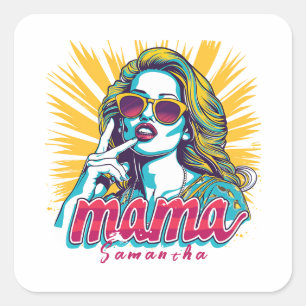 Pegatina Cuadrada Arte Retro Mama Pop Personalizado (5)