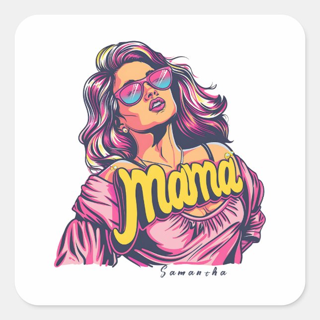 Pegatina Cuadrada Arte Retro Mama Pop Personalizado (6) (Anverso)