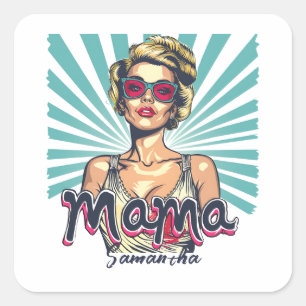 Pegatina Cuadrada Arte Retro Mama Pop Personalizado (7)