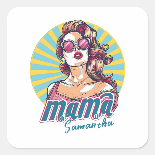Pegatina Cuadrada Arte Retro Mama Pop Personalizado (9) (Anverso)