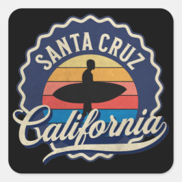 Pegatina Cuadrada Arte Retro Surfing de Santa Cruz