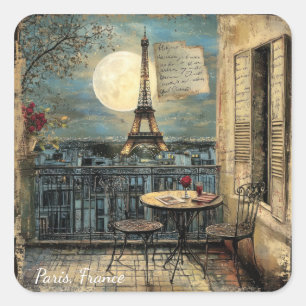 Pegatina Cuadrada Arte Romántico Personalizado de la Torre Eiffel de