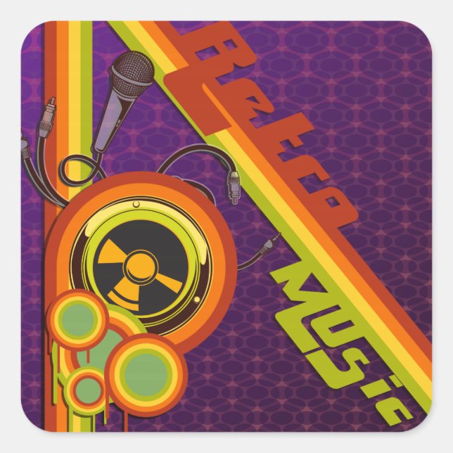 Pegatina Cuadrada arte vectorial de la música retro (Anverso)