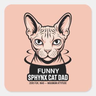 Pegatina Cuadrada Arte vectorial divertido de gato Sphynx papá