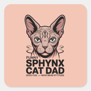 Pegatina Cuadrada Arte vectorial divertido de papá gato Sphynx