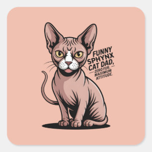 Pegatina Cuadrada Arte vectorial divertido del gato Sphynx papá
