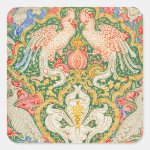 Pegatina Cuadrada Arte vintage de cacatúa y pavo real de Walter Cran