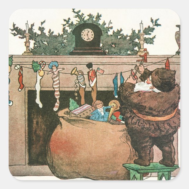 Pegatina Cuadrada Arte vintage de navidades (Anverso)