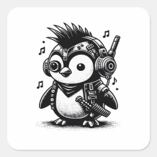 Pegatina Cuadrada Arte Vintage de Pingüino Whimsigoth Punkrock Weird