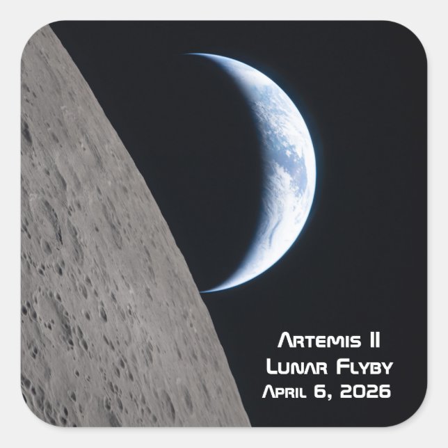 Pegatina Cuadrada Artemis II sobrevuelo lunar (Anverso)