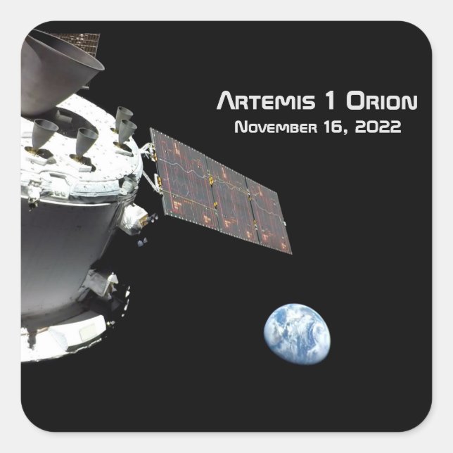 Pegatina Cuadrada Artemis Orion Spacecraft Blue Marble (Anverso)