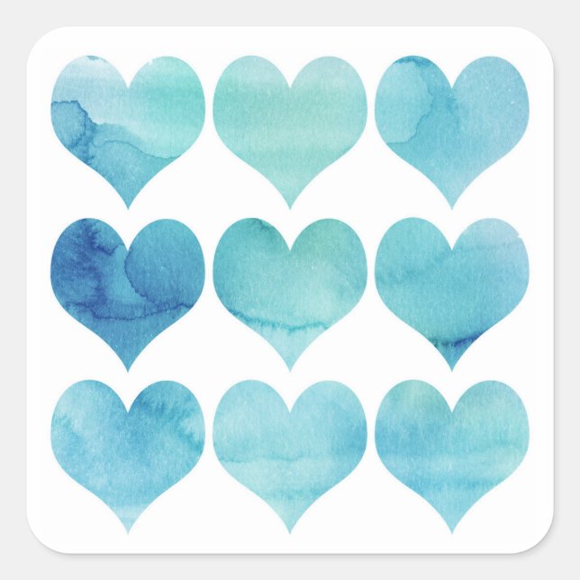 Pegatina Cuadrada Artes de acuarela azul para la salud cardíaca (Anverso)