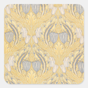Pegatina Cuadrada Artes y Oficios Walter Crane Tulipanes Azules y Bl