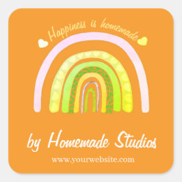 Pegatina Cuadrada Artesanal Arcoíris 'La Felicidad se Hace en Casa'