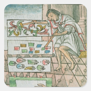 Pegatina Cuadrada Artesano azteca de la pluma