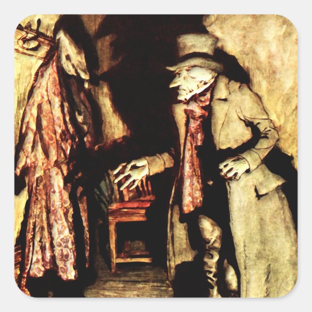 Pegatina Cuadrada Arthur Rackham - A Christmas Carol - Grumpy (Anverso)