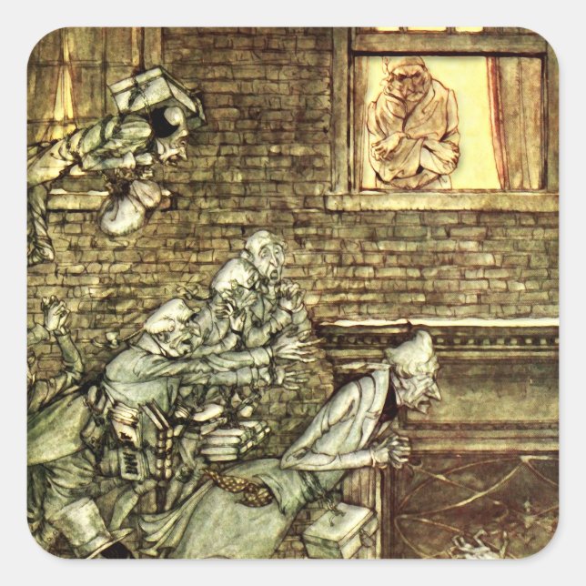 Pegatina Cuadrada Arthur Rackham - A Navidades Carol - Ghosts (Anverso)