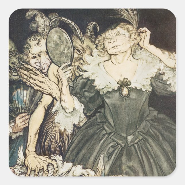 Pegatina Cuadrada Arthur Rackham | Comus de John Milton: "Y ellos, (Anverso)