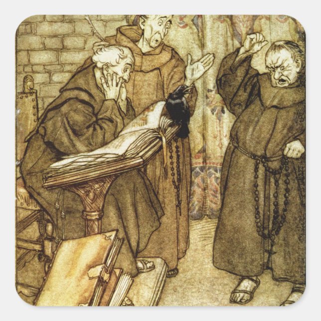 Pegatina Cuadrada Arthur Rackham |Ilustracion de 'El Jackdaw de Rh (Anverso)