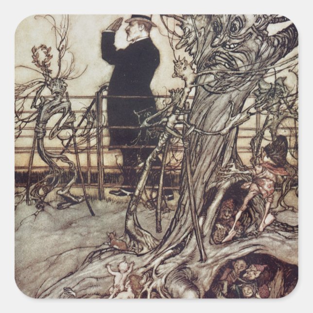 Pegatina Cuadrada Arthur Rackham | Los jardines de Kensington están  (Anverso)