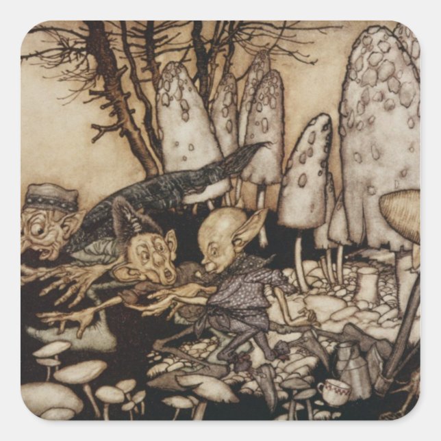 Pegatina Cuadrada Arthur Rackham | Peter Pan en Kensington Gardens (Anverso)