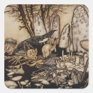 Pegatina Cuadrada Arthur Rackham   Peter Pan en Kensington Gardens