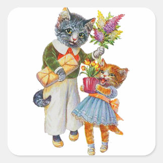 Pegatina Cuadrada Arthur Thiele Cats Bearing Gifts