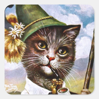 Pegatina Cuadrada Arthur Thiele - Gato de los Alpes Bávaro