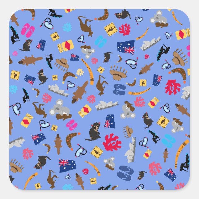 Pegatina Cuadrada Artículos australianos, de los que Australia es fa (Anverso)