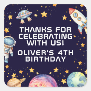 Pegatina Cuadrada Artículos de fiesta de cumpleaños de nave espacial