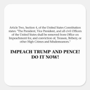Pegatina Cuadrada Artículos de inculpación — Impugnar a Trump y la v