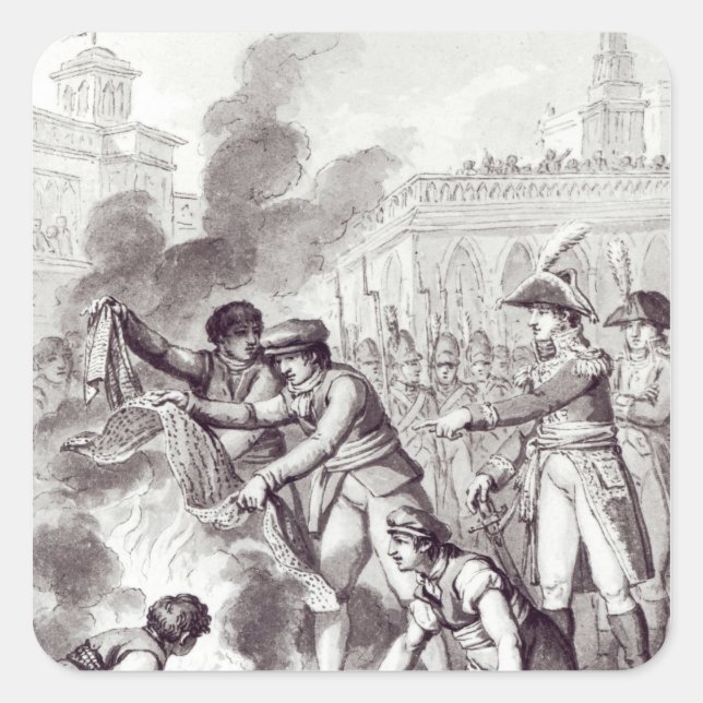 Pegatina Cuadrada Artículos en inglés quemados en Ámsterdam (Anverso)