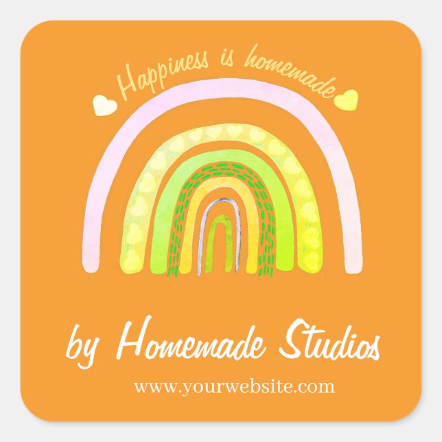 Pegatina Cuadrada Artisan Rainbow 'Happiness is Homemade'  (Anverso)