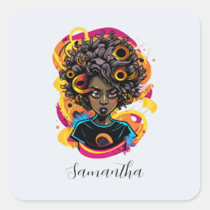 Pegatina Cuadrada Artista Afro Woman