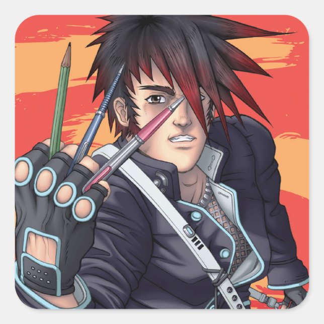 Pegatina Cuadrada Artista Anime Manga (Anverso)