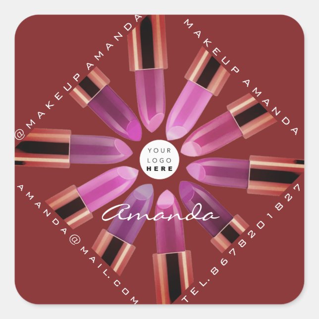 Pegatina Cuadrada Artista cosmético de maquillaje lápiz labial rosa  (Anverso)